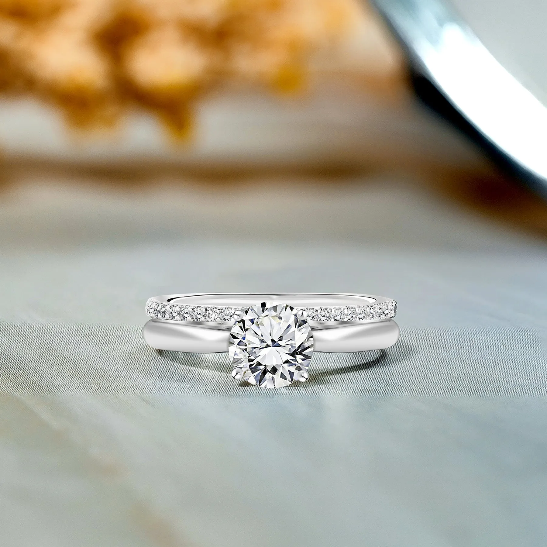 Four Prong 1.25 Carat Round Cut Moissanite Bridal Set Flawless Sparkle