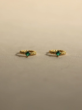 Radiant Accessories Dainty Twisted Hoop Earrings with Green Zironcon