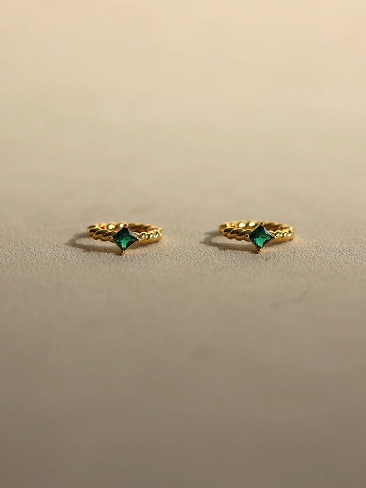 Radiant Accessories Dainty Twisted Hoop Earrings with Green Zironcon