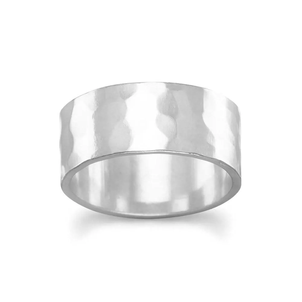 Heritage Style Distinct Detail Band Ring Hammered Sterling Silver 8mm Mens or Womens Made in the USA