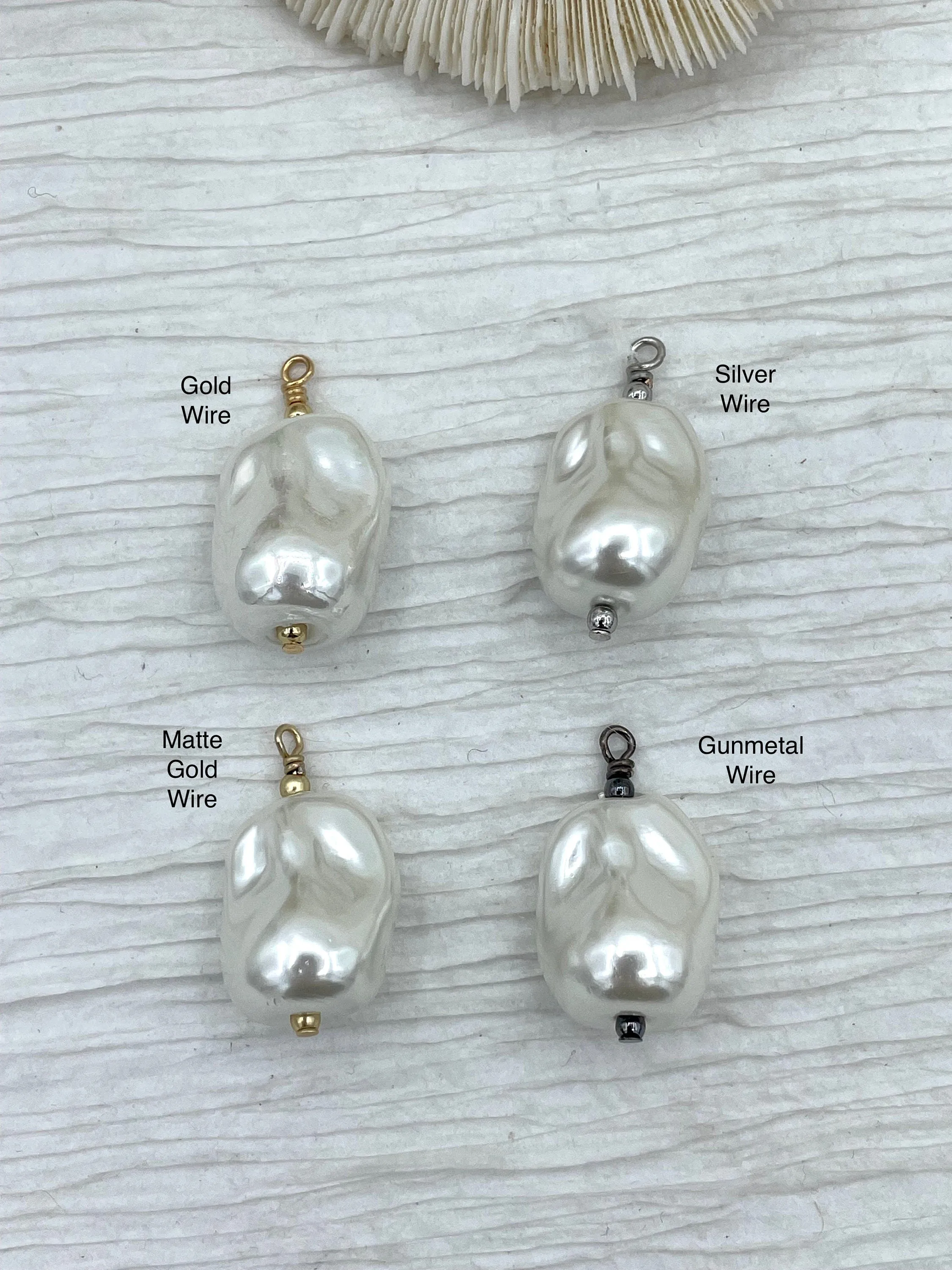 Baroque Glass Pearl Replica Pendant, Pearl Replica, Baroque Shape Pearl Pendant, Large Baroque Hand Wire wrapped, 4 Wire colors, Fast Ship Minimal Accent