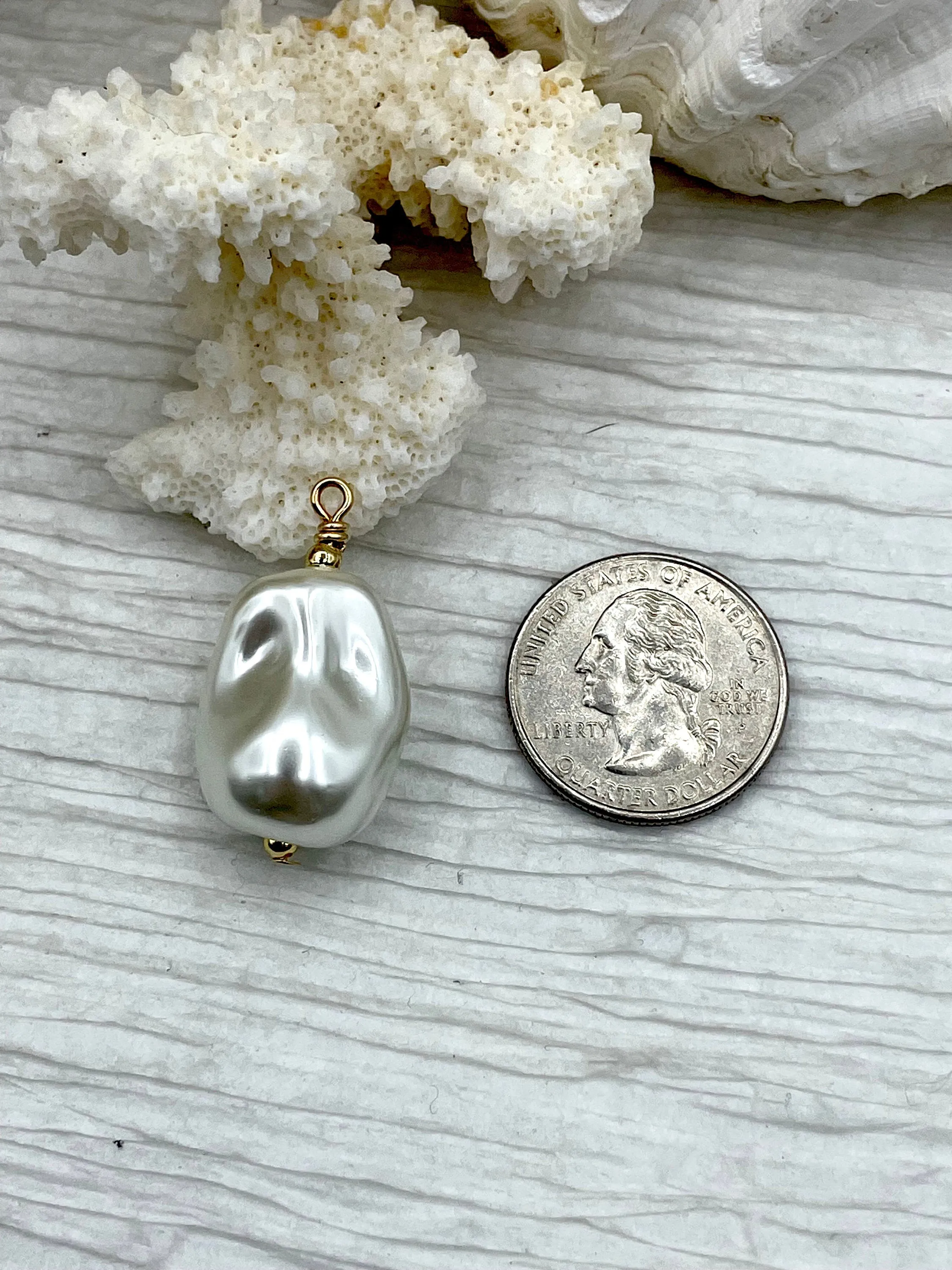 Gorgeous Present Baroque Glass Pearl Replica Pendant, Pearl Replica, Baroque Shape Pearl Pendant, Large Baroque Hand Wire wrapped, 4 Wire colors, Fast Ship