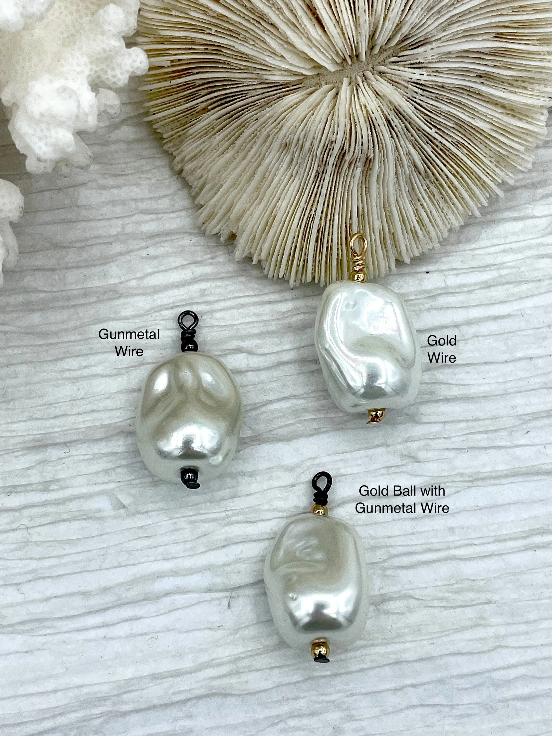 Meaningful Jewelry Wedding Item Baroque Glass Pearl Replica Pendant, Pearl Replica, Baroque Shape Pearl Pendant, Large Baroque Hand Wire wrapped, 4 Wire colors, Fast Ship