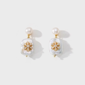 Baroque Pearl Snowflake Earrings Elegant Ornament