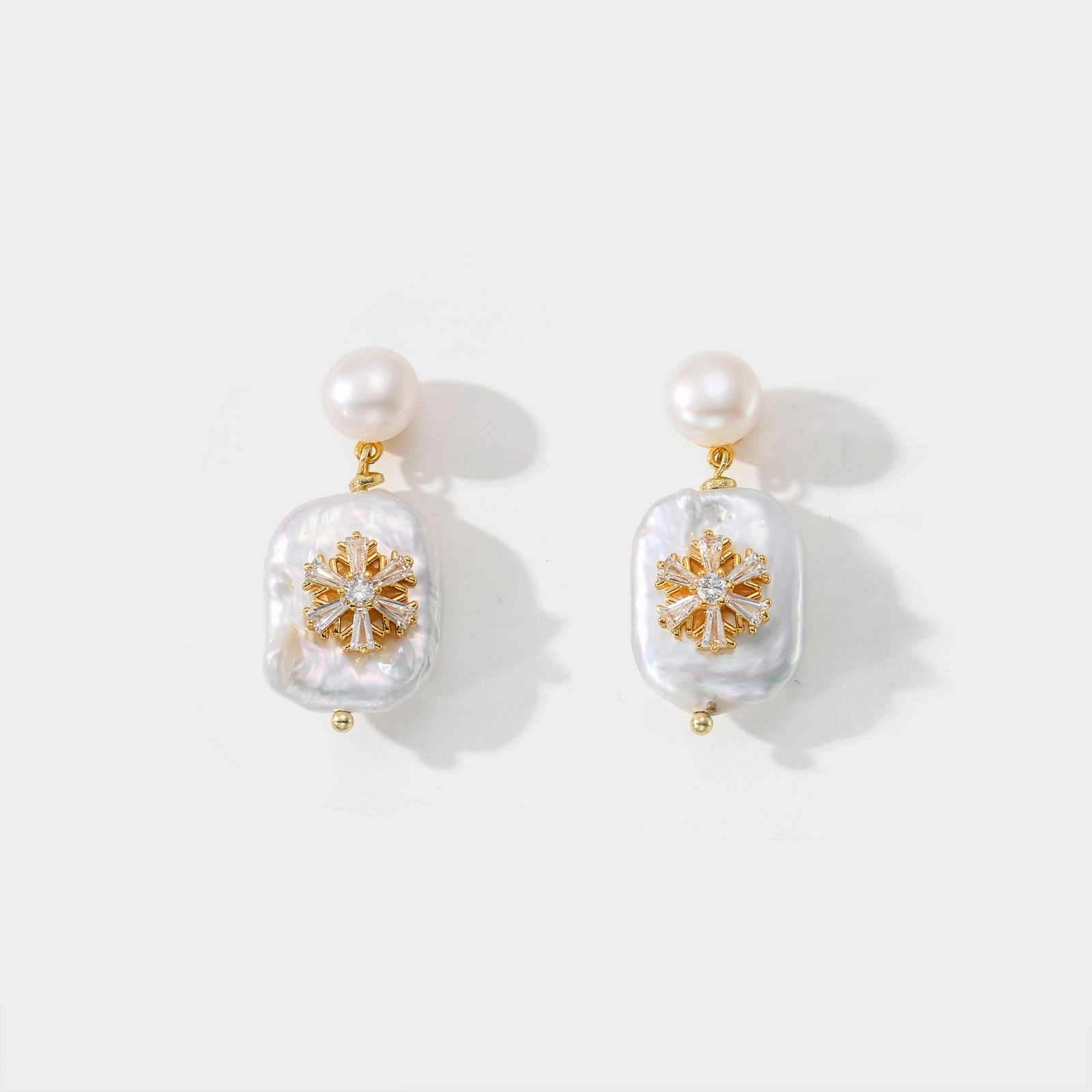 Evening Gift Baroque Pearl Snowflake Earrings