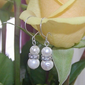 Freshwater Pearl and Crystal Dangle Earrings - June Birthstone Glittery Embellishment Stylish Product