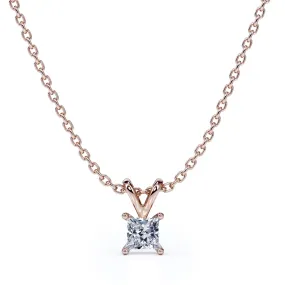 Beautiful 0.25 Carat Princess Cut Diamond Pendant Necklace In 18K White Gold Plating Over Silver Beaded Item