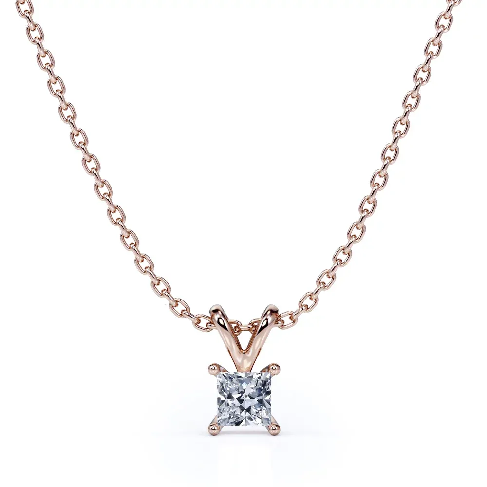 Beautiful 0.25 Carat Princess Cut Diamond Pendant Necklace In 18K White Gold Plating Over Silver Beaded Item
