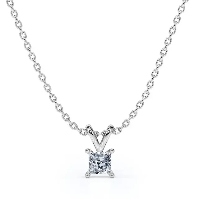 Beautiful 0.25 Carat Princess Cut Diamond Pendant Necklace In 18K White Gold Plating Over Silver City Detail Chic Style