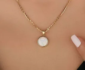 Beautiful 1 Carat Round Shape Opal Solitaire Pendant Necklace in 18k Yellow Gold over Silver Urban Teen