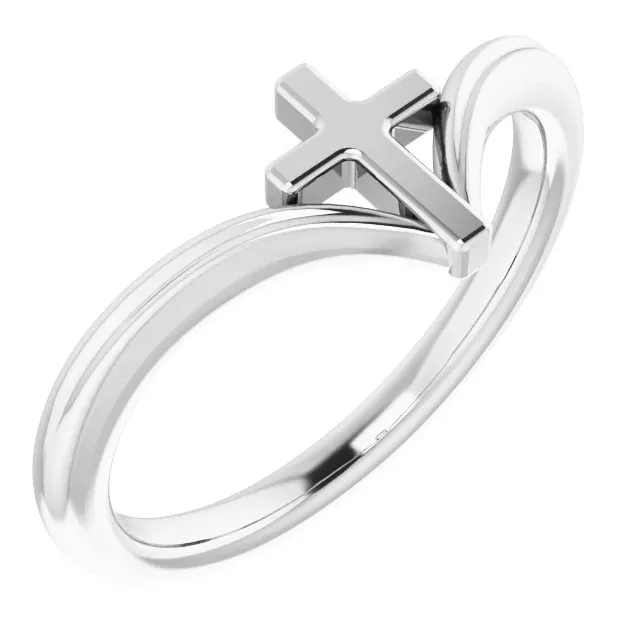 Artistic Ornament Modern Outline 14K White Cross Ring