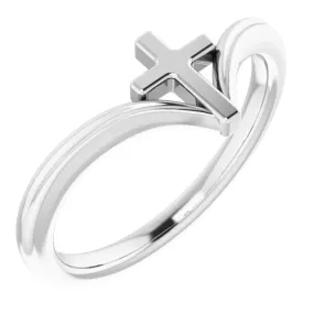 Artistic Ornament Modern Outline 14K White Cross Ring