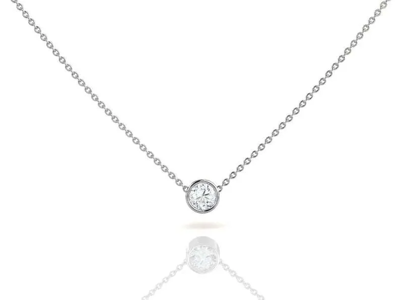 Beautiful bezel set Round Cut Diamond Pendant Necklace in 18K White Gold Plating over Silver Classic Ornament Gift For Wife