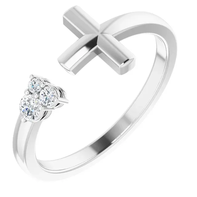 14K White 1/10 CTW Diamond Negative Space Cross Ring Memorable Accessory