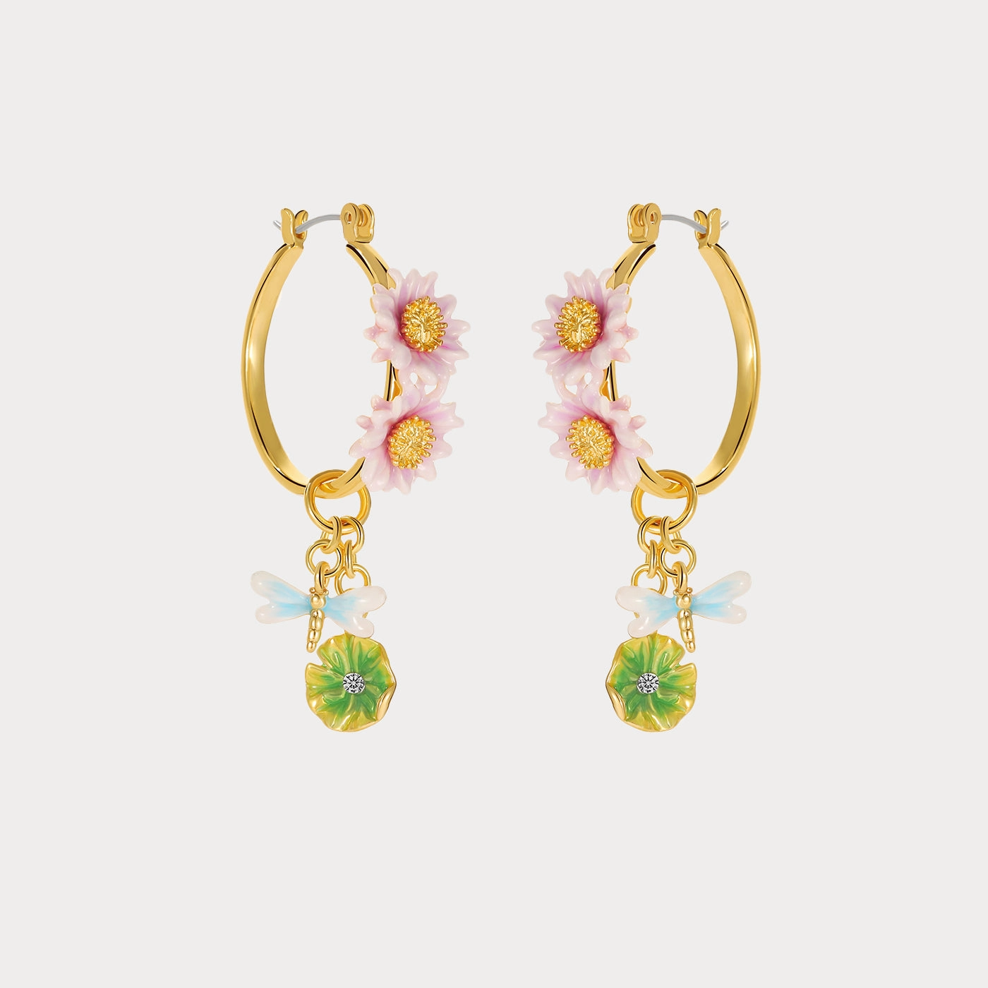 Glittering Piece Affordable Detail Lotus Dragonfly Hoop Earrings