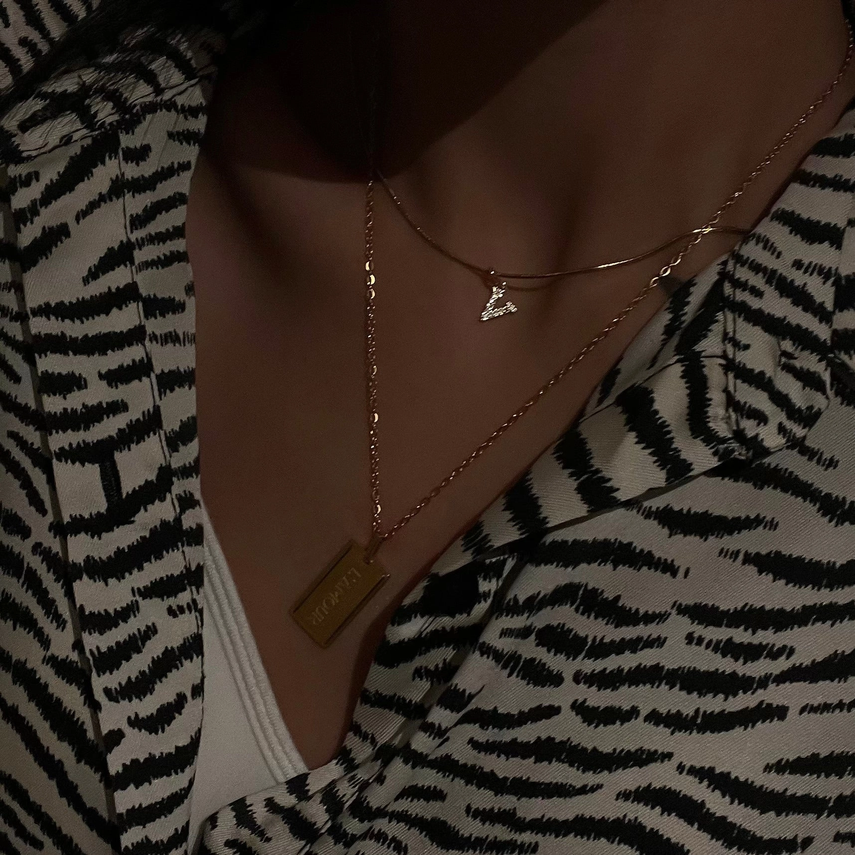 Gladys Zirconia Initial Herringbone Necklace Minimalist Edge Unique Piece