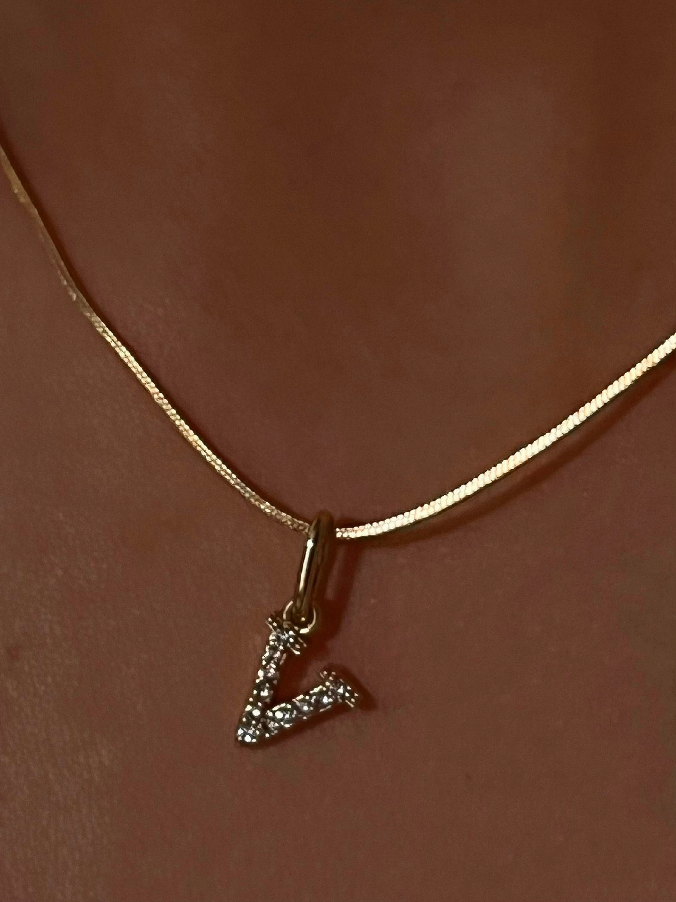 Gladys Zirconia Initial Herringbone Necklace daily accessory Polished Look