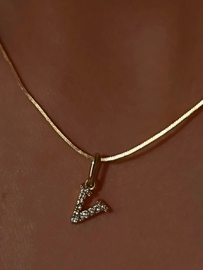 Gladys Zirconia Initial Herringbone Necklace daily accessory Polished Look