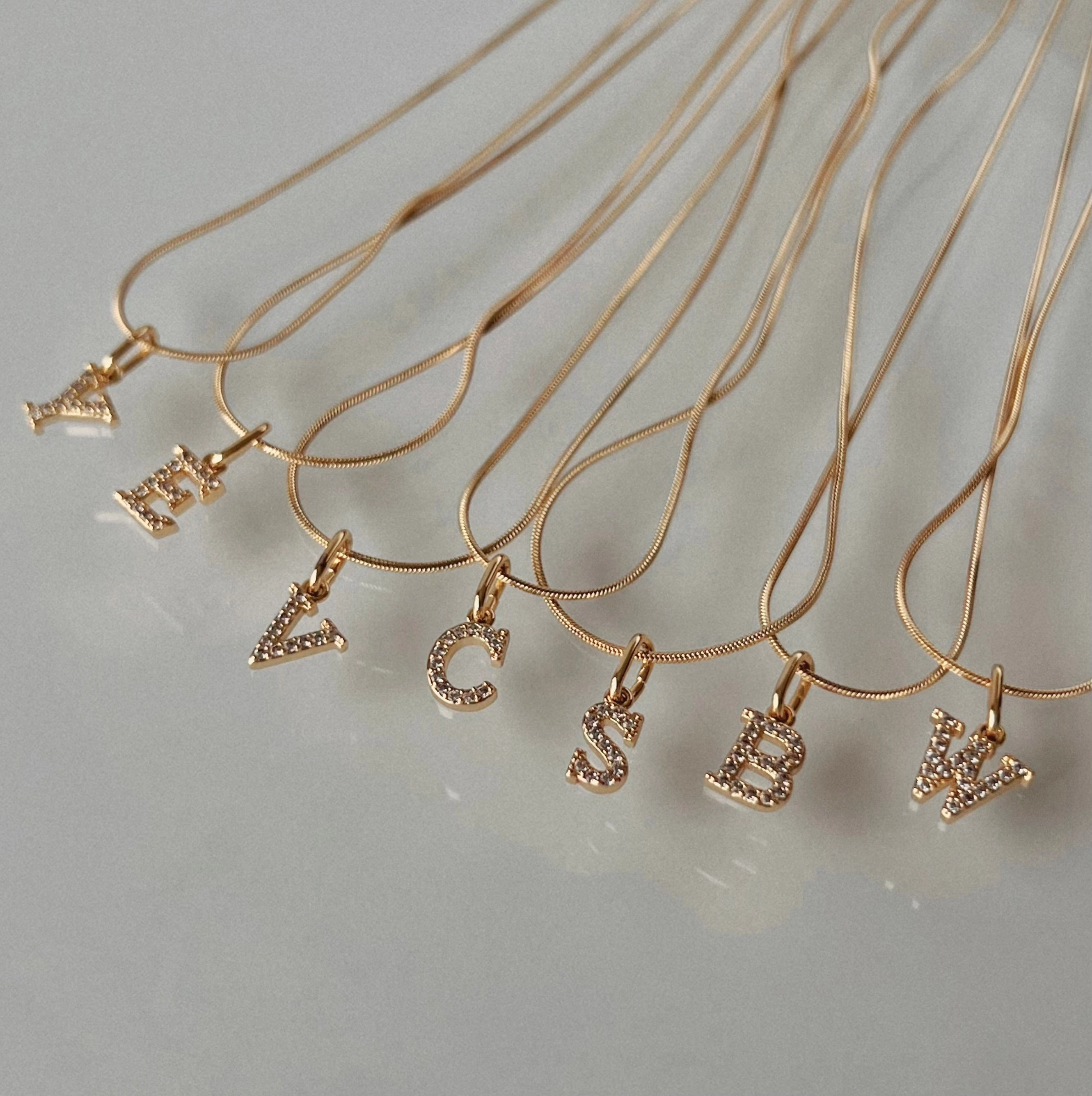 Gladys Zirconia Initial Herringbone Necklace Premium Sparkle