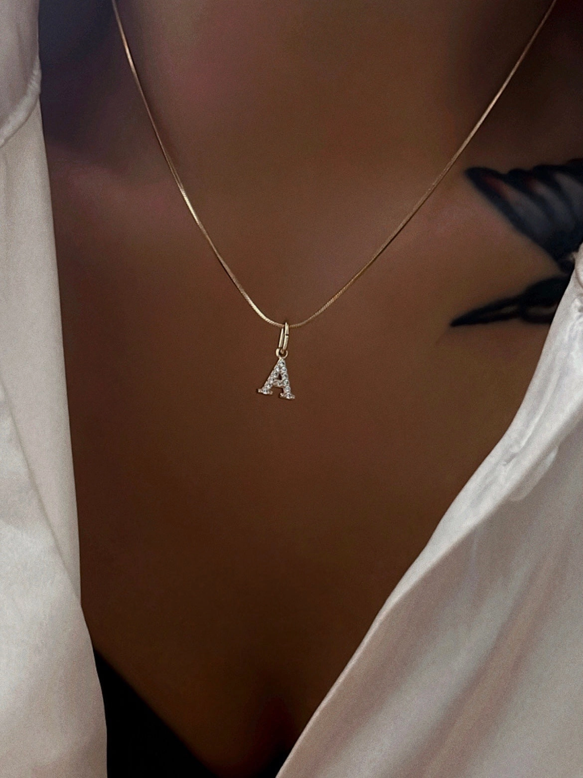 Statement Layer Trendy Form Gladys Zirconia Initial Herringbone Necklace