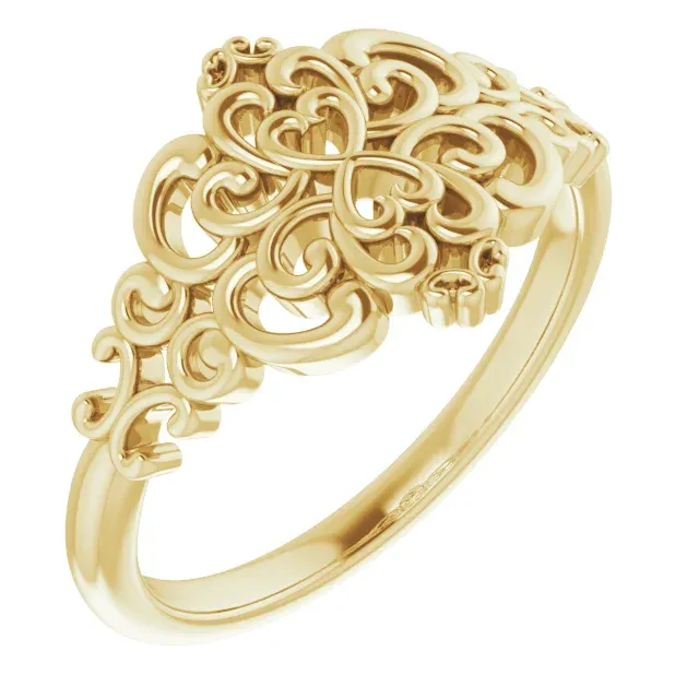 Elegant Texture 14K Yellow Vintage-Inspired Ring