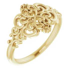 Elegant Texture 14K Yellow Vintage-Inspired Ring