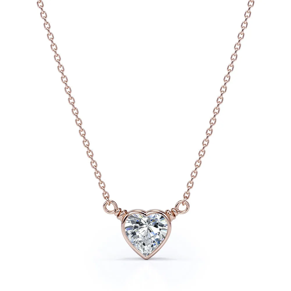 Bezel 0.5 carat Heart Moissanite Black Gold Pendant on a Silver Chain Festival Crystal Piece Elegant Highlight