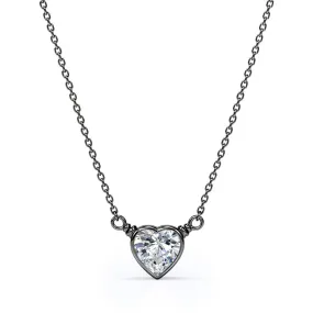 Minimalist Adornment Bezel 0.5 carat Heart Moissanite Black Gold Pendant on a Silver Chain