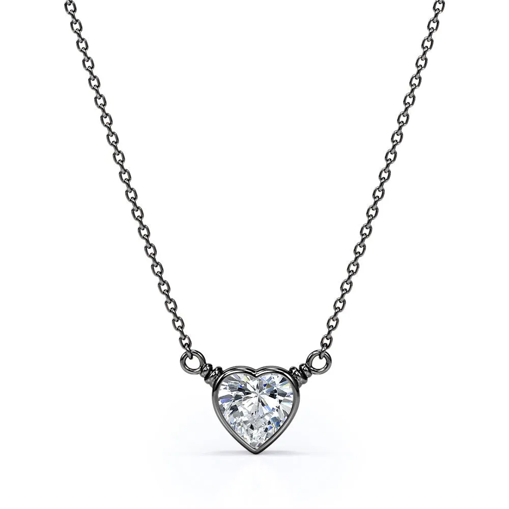 High-Quality Design Bezel 0.5 carat Heart Moissanite Black Gold Pendant on a Silver Chain