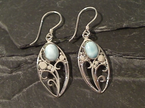 Larimar, Sterling Silver Earrings Vintage Detail