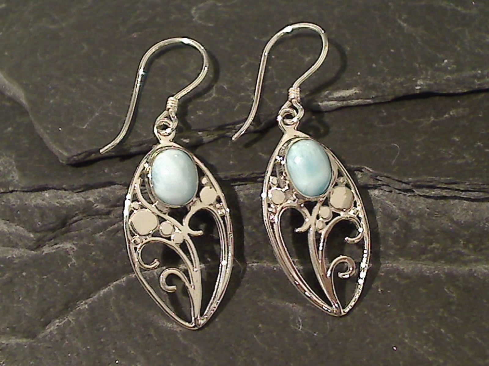 Larimar, Sterling Silver Earrings Vintage Detail
