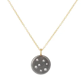 Black   Gold Disc Necklace on 14k Gold Chain - 14k Gold, Oxidized Silver   VS White Diamonds Radiant Sparkle Timeless Jewelry Look