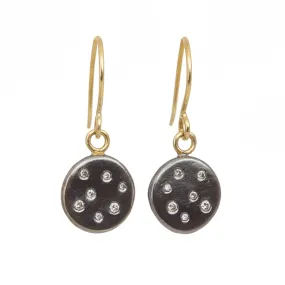High Fashion Black   Gold Scattered Diamond Disc Earrings - 18ky Gold, Oxidized Silver   Reclaimed Diamonds