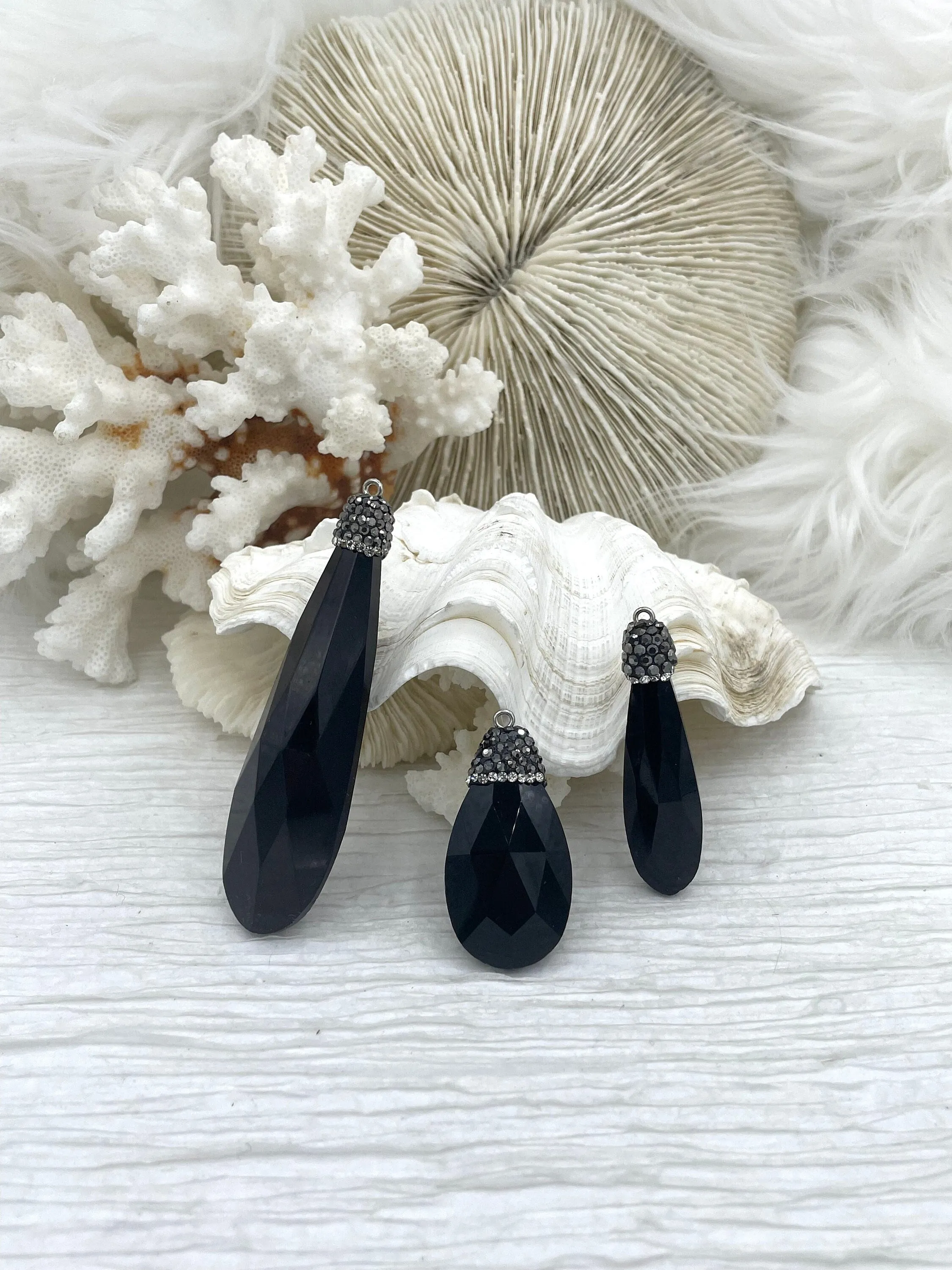 Black Teardrop Shape Crystals with CZ. Teardrop Soldered Charm with silver bail, Drop Soldered Pendants w/CZ, 3 Styles. Fast Shipping Comfortable Piece Budget-Friendly Item