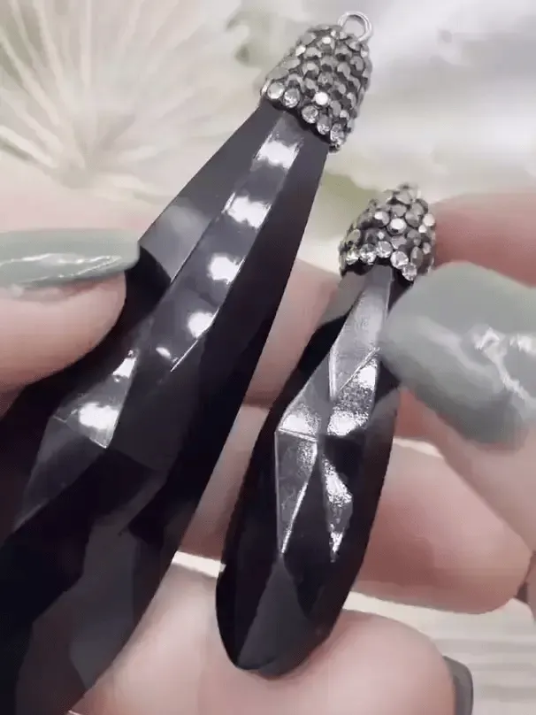 Fall Accent Daily Present Black Teardrop Shape Crystals with CZ. Teardrop Soldered Charm with silver bail, Drop Soldered Pendants w/CZ, 3 Styles. Fast Shipping