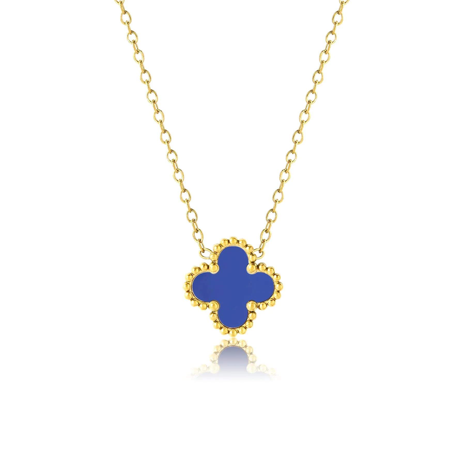 for work Blue Motif Pendant Necklace in Yellow Gold Plated