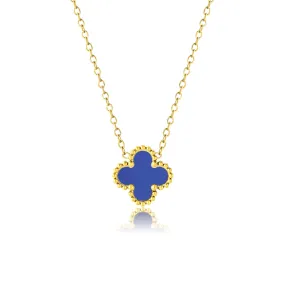 for work Blue Motif Pendant Necklace in Yellow Gold Plated