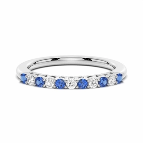 Exquisite Touch Layer Friendly Blue Sapphire and White Sapphire Half Eternity Wedding Band