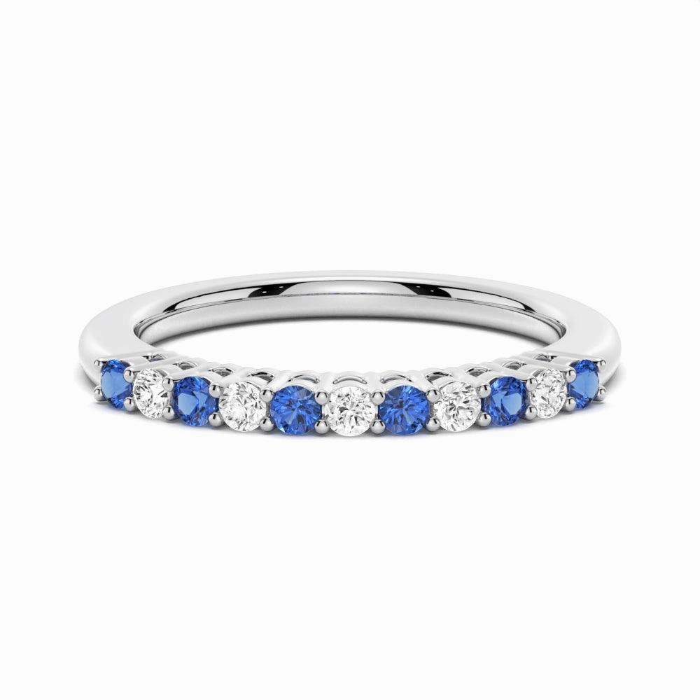 Blue Sapphire and White Sapphire Half Eternity Wedding Band Trendy Spark Classic Feature