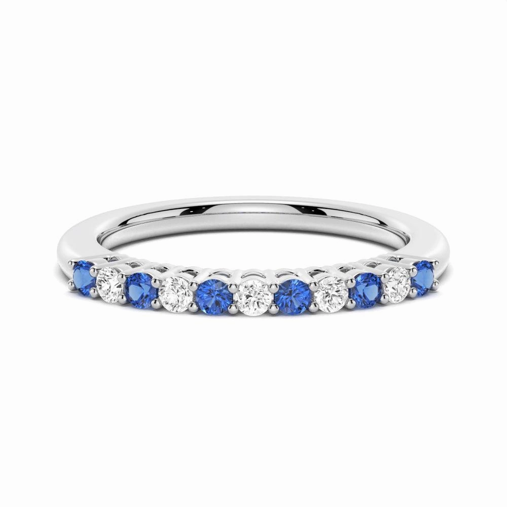 Luxury Detail everyday elegance Blue Sapphire and White Sapphire Half Eternity Wedding Band
