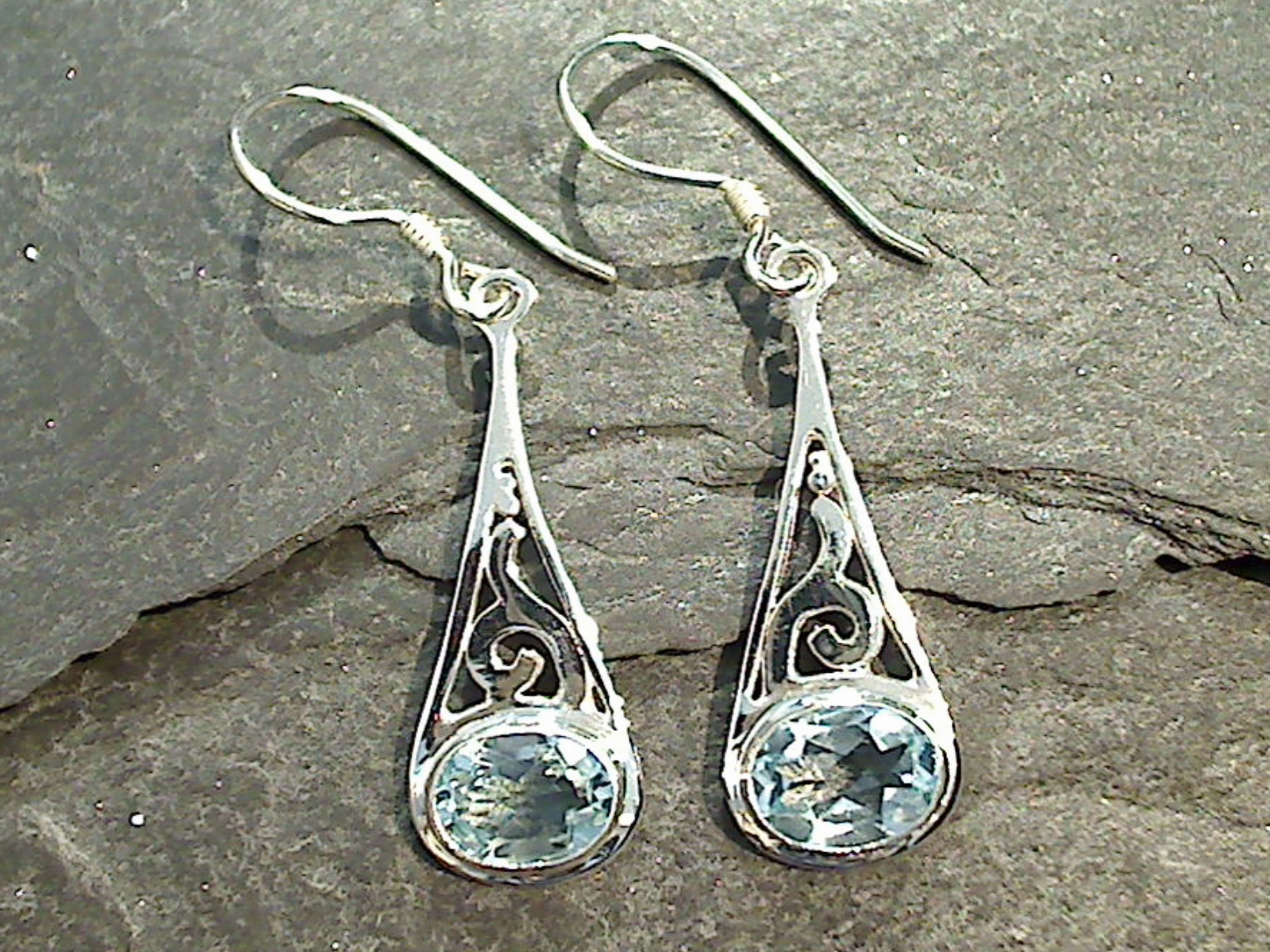 Pretty Detail Blue Topaz, Sterling Silver Earrings
