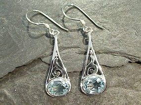 Pretty Detail Blue Topaz, Sterling Silver Earrings
