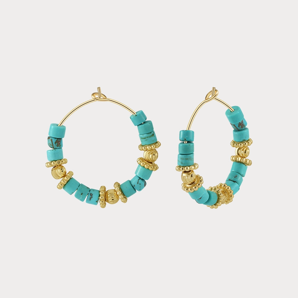 Summer Accent Artistic Accent Boho Turquoise Hoop Earrings