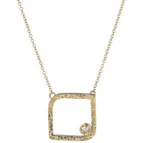 Valentine Token Mini Slice Square Necklace on 14k Gold Chain - 22k/18k/14k Gold, Oxidized Silver   VS White Diamonds