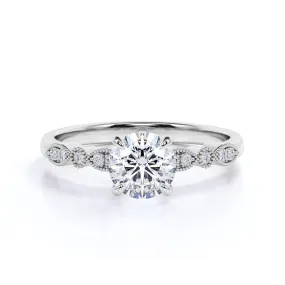 Certified 1.25 CT Round Lab Diamond Vintage Milgrain Engagement Ring Fashion Accent