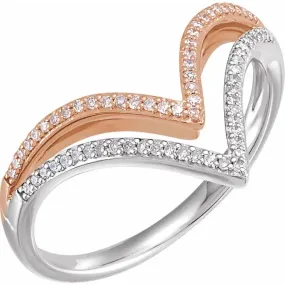 Ornate Product Eye Catching 14K White & Rose 1/6 CTW Diamond "V" Ring