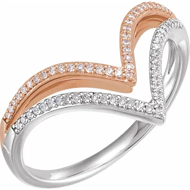 Ornate Product Eye Catching 14K White & Rose 1/6 CTW Diamond "V" Ring