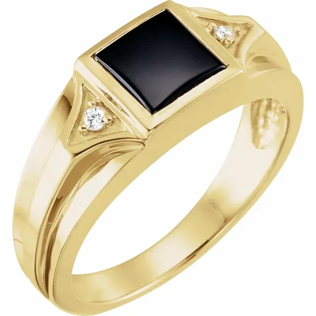 14K Yellow Onyx & .04 CTW Diamond Bezel-Set Ring Handcrafted Craft