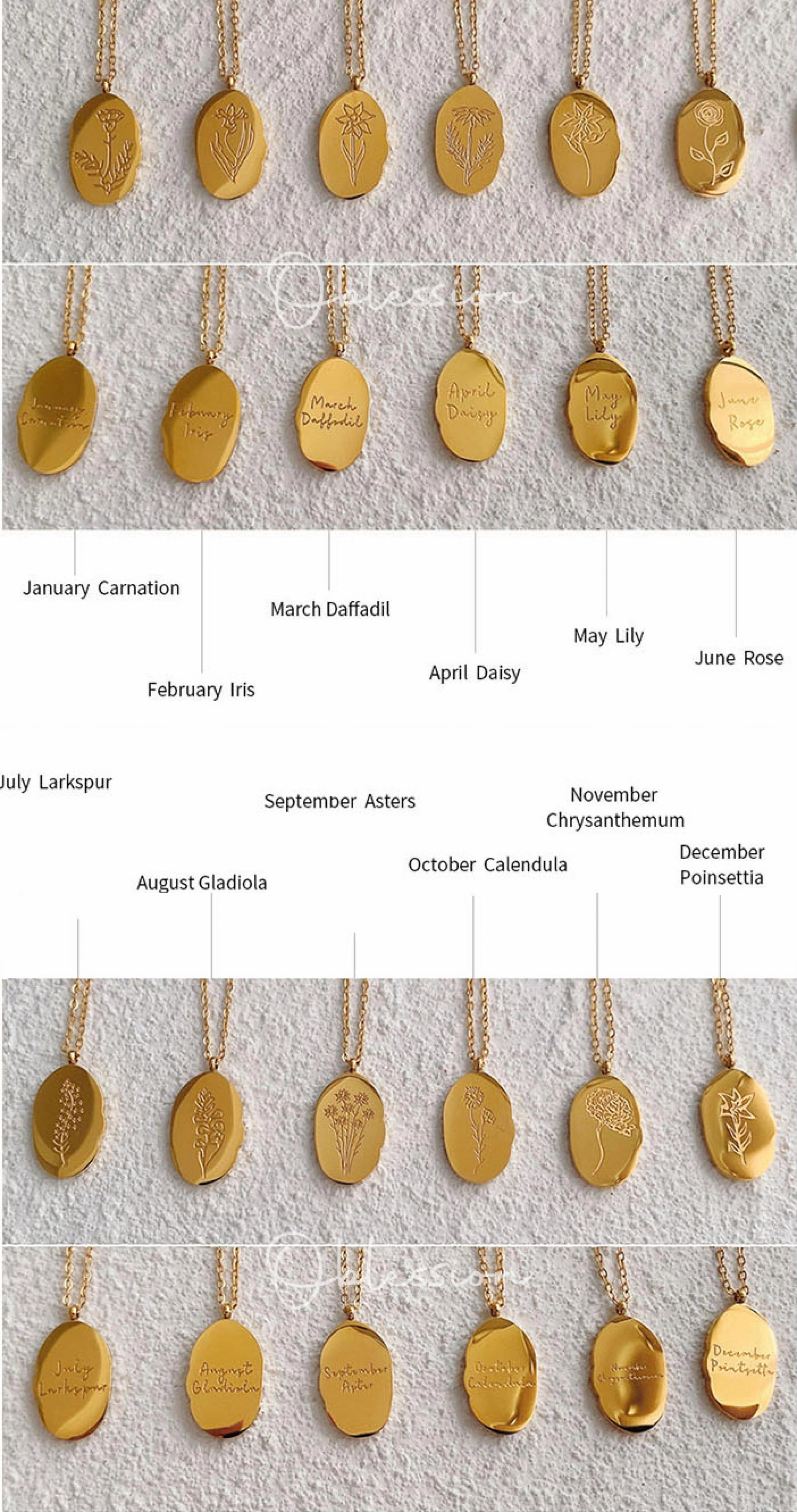 Soft Highlight Gold Personalized Birth Month Flower Necklace, Birth Flower Necklace, Floral Zodiac, Birth Month Flower Necklace Personalized WATERPROOF Jewelry