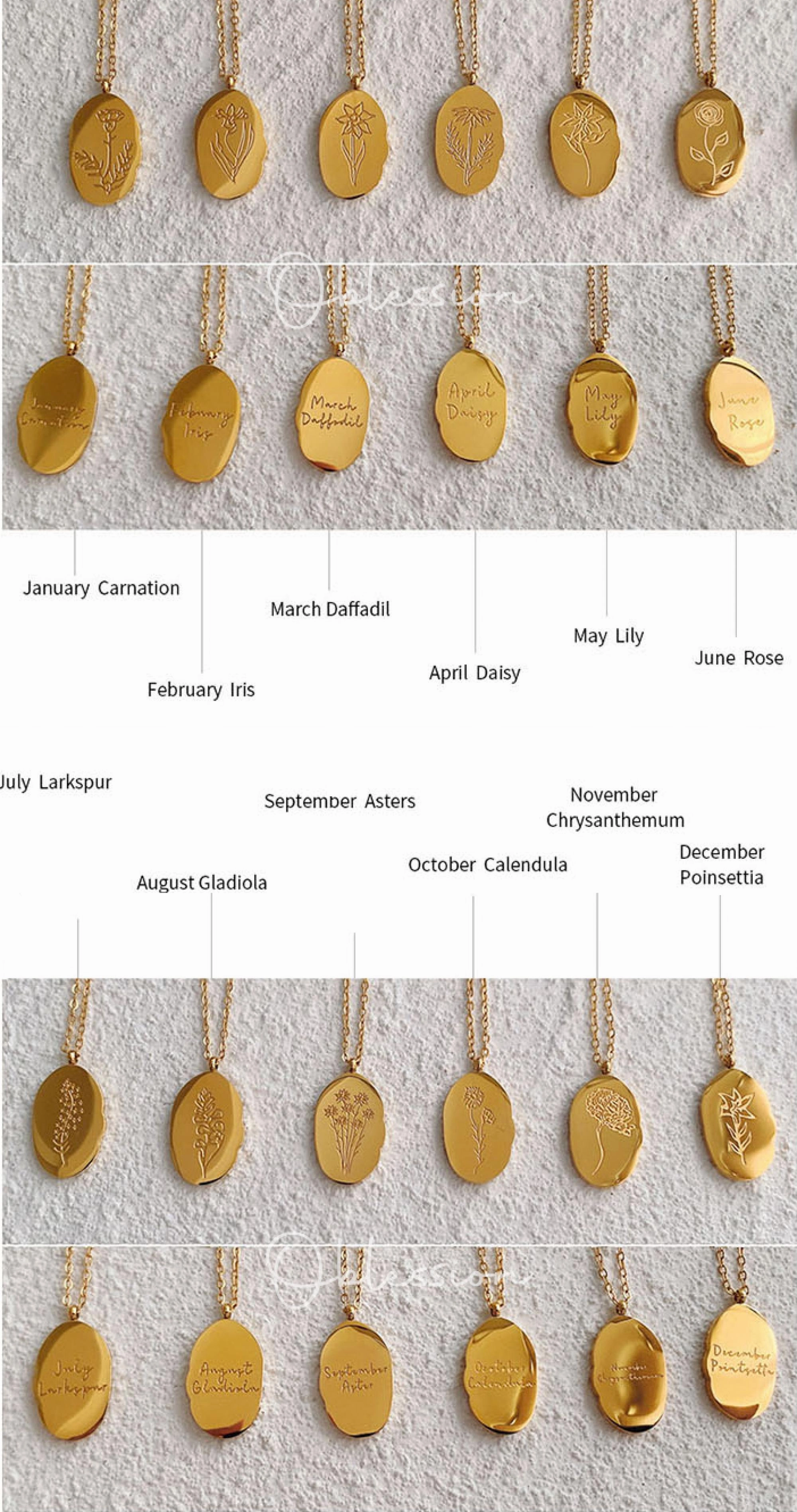 Red Tone Vintage Mood Gold Personalized Birth Month Flower Necklace, Birth Flower Necklace, Floral Zodiac, Birth Month Flower Necklace Personalized WATERPROOF Jewelry